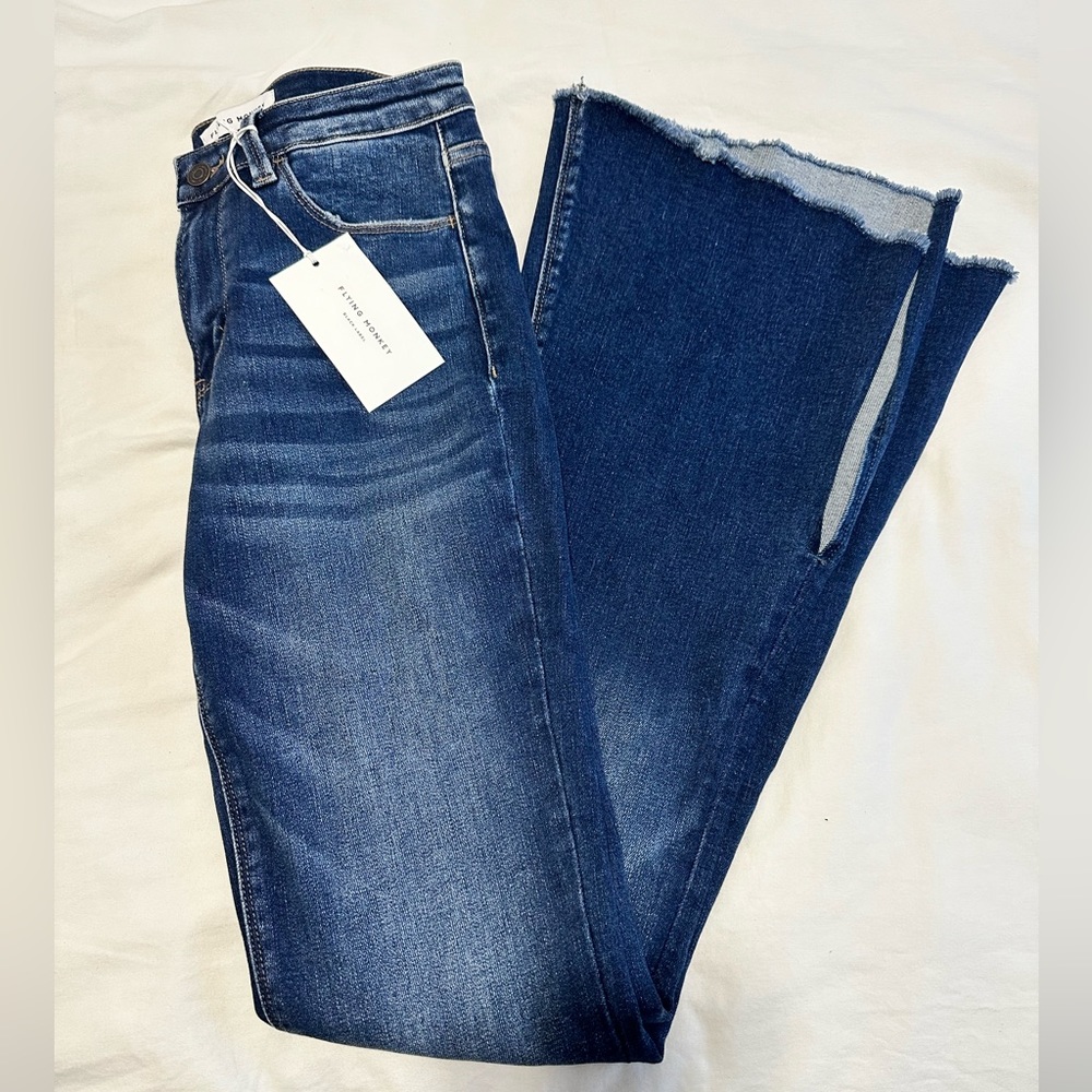 Flying Monkey women’s high rise split hem flare jeans